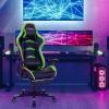imageGoplus Massage Gaming Chair with LED Light Reclining Backrest Handrails and Seat Height Adjustment Racing Computer Office Chair with Footrest Ergonomic High Back PU Swivel Game Chair Green
