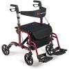 imageGOPLUS 2 in 1 Rollator Walkers for Seniors Folding Rollator Walker with Seat 8inch Wheel Medical Drive Walker Wheelchair Combo with Backrest Adjustable Handle for Adults Aluminium FrameRed
