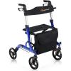 imageGoplus 2 in 1 Rollator Walkers for Seniors with Seat 8quot Wheels Medical Rolling Walker with Adjustable Handle Aluminum Folding Mobility Walking Aid for Adult ElderlyBlue