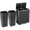 imageGoplus Dual Trash Can 60 Liter 2x30L 16 Gallon Stainless Steel Step Trash Can Rectangular Garbage Bin with Inner Buckets and Hinged Lids Suit for Kitchen Office Home UseBlackBlack