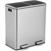 imageGoplus Dual Trash Can 60 Liter 2x30L 16 Gallon Stainless Steel Step Trash Can Rectangular Garbage Bin with Inner Buckets and Hinged Lids Suit for Kitchen Office Home UseBlackSilver