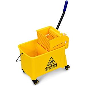 imageGOPLUS Commercial Mop Bucket with Wringer Household Portable Mop Bucket Ideal for Household and Public Places Floor 21 Quart Capacity Yellow 21 Quart