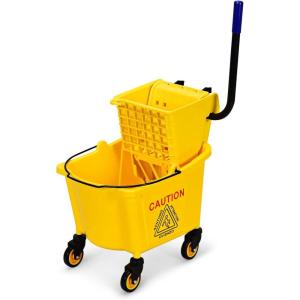 imageGOPLUS Commercial Mop Bucket with Wringer Household Portable Mop Bucket Ideal for Household and Public Places Floor 26 Quart Capacity Yellow 26 Quart