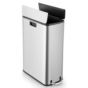 imageGoplus 12 Gallon Stainless Steel Trash Can Kitchen Waste Bin with SoftClosing Wing Lids ampamp Removable Inner Bucket Slim Step Garbage Can for Living Room Home Office Silver