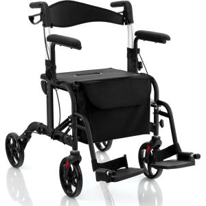 imageGoplus 2 in 1 Rollator Walkers for Seniors with Seat 8inch Wheel Medical Drive Walker Wheelchair Combo with Backrest HeightAdjustable Handle Aluminium Frame Folding Rollator Walker for AdultsBlack