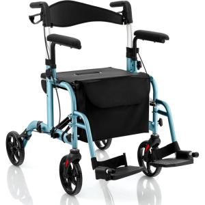 imageGoplus 2 in 1 Rollator Walkers for Seniors with Seat 8inch Wheel Medical Drive Walker Wheelchair Combo with Backrest HeightAdjustable Handle Aluminium Frame Folding Rollator Walker for AdultsBlue