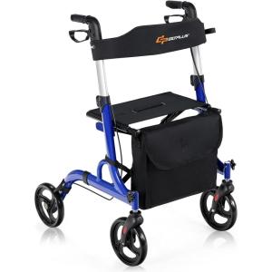imageGoplus 2 in 1 Rollator Walkers for Seniors with Seat 8quot Wheels Medical Rolling Walker with Adjustable Handle Aluminum Folding Mobility Walking Aid for Adult ElderlyBlue