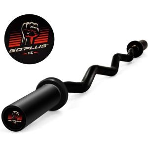 imageGoplus 400Lbs Olympic EZ Curl Bar for Strength Training 48 Solid Steel Barbell Weight Lifting Bar Home Gym Equipment with Copper Sleeve and Bearing ConnectionBlack