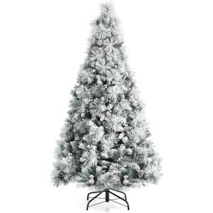 imageGoplus 6ft Snow Flocked Christmas Tree Artificial Hinged Xmas Pine Tree w 652 Glitter Branches Pine Cone ampamp Red Berries Frosty Tree for Indoor Holiday Festival Decoration6 FT