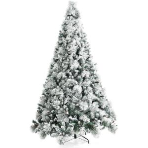 imageGoplus 6ft Snow Flocked Christmas Tree Artificial Hinged Xmas Pine Tree w 652 Glitter Branches Pine Cone ampamp Red Berries Frosty Tree for Indoor Holiday Festival Decoration8 FT