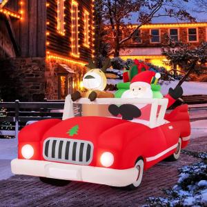 imageGoplus 77 FT Long Christmas Inflatables Lighted Xmas Inflatable Santa Claus ampamp Reindeer Driving Red Car Gift Boxes Water Bags ampamp Ground Stake Outdoor Indoor Christmas Decoration for Party Yard Lawn