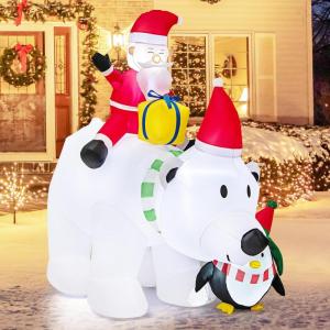 imageGoplus 7FT Christmas Inflatables LED Lighted Xmas Inflatable Polar Bear with Shaking Head Santa ampamp Penguin Outdoor Indoor Blow Up Christmas Decoration with Water Bags Ground Stakes for Yard Garden