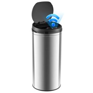 imageGoplus Automatic Motion Sensor Trash Can 8 Gallon 30 L Touchless Trash Bin with Soft Close Lid Round Stainless Steel Waste Bin Smart Electric Garbage Can for Home Kitchen Office Silver