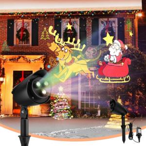 imageGoplus Christmas Projector Lights Outdoor LED Santa Claus on Sleigh Projection Lamp with 65 Adjustable Angle Lawn Stake Water Proof Landscape Decorative Lighting for Christmas Holiday Party Garden
