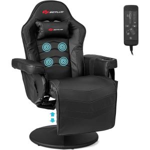 imageGoplus Massage Gaming Chair Racing Style Gaming Recliner wAdjustable Backrest and Footrest Ergonomic High Back PU Leather Computer Office Chair Swivel Game Chair wCup Holder and Side PouchBlack