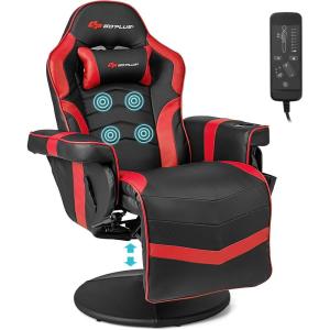 imageGoplus Massage Gaming Chair Racing Style Gaming Recliner wAdjustable Backrest and Footrest Ergonomic High Back PU Leather Computer Office Chair Swivel Game Chair wCup Holder and Side PouchRed