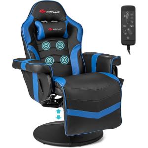 imageGoplus Massage Gaming Chair Racing Style Gaming Recliner wAdjustable Backrest and Footrest Ergonomic High Back PU Leather Computer Office Chair Swivel Game Chair wCup Holder and Side PouchBlue