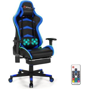imageGoplus Massage Gaming Chair with LED Light Reclining Backrest Handrails and Seat Height Adjustment Racing Computer Office Chair with Footrest Ergonomic High Back PU Swivel Game Chair