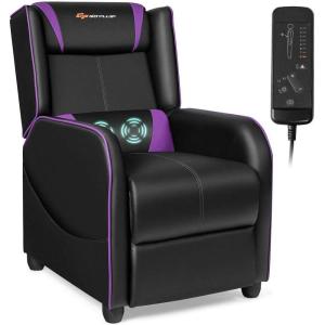 imageGoplus Massage Gaming Recliner Chair Racing Style PU Leather Single Recliner Sofa with Footrest Adjustable Modern Living Room Recliners Ergonomic Home Theater Recliner SeatPurple