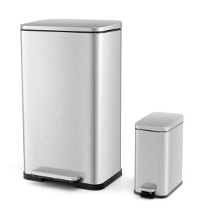 imageGoplus Step Trash Can Combo Set 106 Gal and 16 Gal Stainless Steel Waste Bin with Detachable Inner Buckets StayOpen ampamp SoftClosing Lids 2 Pack Garbage Can for Kitchen Bathroom ampamp Office
