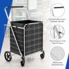 imageGoplus Folding Shopping Cart Jumbo Double Basket Utility Grocery Cart 330lbs Capacity with 360 Rolling Swivel Wheels Portable Heavy Duty Cart for Laundry Shopping GrocerySliverupgraded