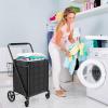 imageGoplus Folding Shopping Cart Jumbo Double Basket Utility Grocery Cart 330lbs Capacity with 360 Rolling Swivel Wheels Portable Heavy Duty Cart for Laundry Shopping GroceryBlackupgraded
