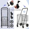 imageGoplus Folding Shopping Utility Cart Double Basket and 360 Swivel Wheels Adjustable Handle Small Cart Perfect for Grocery Laundry Book Luggage TravelBlack