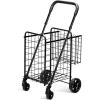 imageGoplus Folding Shopping Utility Cart Double Basket and 360 Swivel Wheels Adjustable Handle Small Cart Perfect for Grocery Laundry Book Luggage TravelBlack