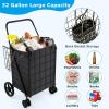 imageGoplus Jumbo Folding Shopping Cart with Rolling Swivel Wheels Foldable Grocery Cart on Wheels with Double Basket Heavy Duty Utility Cart Shopping Carts for Groceries Laundry Book Luggage TravelBlackupgraded
