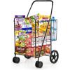 imageGoplus Jumbo Folding Shopping Cart with Rolling Swivel Wheels Foldable Grocery Cart on Wheels with Double Basket Heavy Duty Utility Cart Shopping Carts for Groceries Laundry Book Luggage TravelBlack