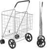 imageGoplus Jumbo Folding Shopping Cart with Rolling Swivel Wheels Foldable Grocery Cart on Wheels with Double Basket Heavy Duty Utility Cart Shopping Carts for Groceries Laundry Book Luggage TravelSilver