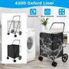 imageGoplus Jumbo Folding Shopping Cart with Rolling Swivel Wheels Foldable Grocery Cart on Wheels with Double Basket Heavy Duty Utility Cart Shopping Carts for Groceries Laundry Book Luggage TravelBlackupgraded