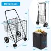 imageGoplus Jumbo Folding Shopping Cart with Rolling Swivel Wheels Foldable Grocery Cart on Wheels with Double Basket Heavy Duty Utility Cart Shopping Carts for Groceries Laundry Book Luggage TravelBlackupgraded