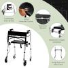 imageGoplus Walkers for Seniors 4in1 Folding Walker with 5 Wheels Detachable Seat Height Adjustable Stand Up Walker Medical Walking Mobility Aid 350lbs Rolling Walker for Adult Bariatric Handicap