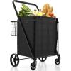 imageGoplus Folding Shopping Cart Jumbo Double Basket Utility Grocery Cart 330lbs Capacity with 360 Rolling Swivel Wheels Portable Heavy Duty Cart for Laundry Shopping GroceryBlackupgraded