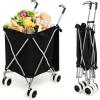 imageGoplus Folding Shopping Cart with Wheels Grocery Cart with Removable Oxford Cloth Liner Lightweight Utility Cart for Groceries Laundry BlackBlack