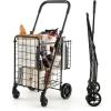 imageGoplus Folding Shopping Utility Cart Double Basket and 360 Swivel Wheels Adjustable Handle Small Cart Perfect for Grocery Laundry Book Luggage TravelBlack