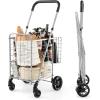 imageGoplus Folding Shopping Utility Cart Double Basket and 360 Swivel Wheels Adjustable Handle Small Cart Perfect for Grocery Laundry Book Luggage TravelSilver