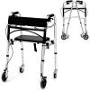 imageGoplus Walkers for Seniors 4in1 Folding Walker with 5 Wheels Detachable Seat Height Adjustable Stand Up Walker Medical Walking Mobility Aid 350lbs Rolling Walker for Adult Bariatric Handicap