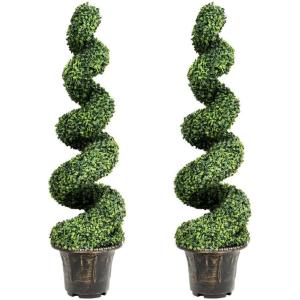 imageGOPLUS 4 Ft Artificial Boxwood Spiral Topiary Tree Fake Greenery Plants Leaves ampamp CementFilled Plastic Flower Pot Decorative Trees for Porch Home Office Indoor OutdoorGreen