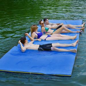 imageGoplus 12 x 6 Floating Water Pad 3Layer TearResistant XPE Foam Mat with Mooring Device and HookLoop Straps RollUp Floating Island for 46 Person on Pool Lake RiverBlue