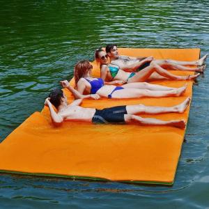imageGoplus 12 x 6 Floating Water Pad 3Layer TearResistant XPE Foam Mat with Mooring Device and HookLoop Straps RollUp Floating Island for 46 Person on Pool Lake RiverOrange