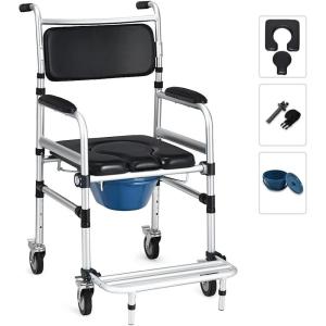 imageGoplus 4 in 1 Shower Commode Wheelchair 330lbs Bedside Commode Chair for Toilet with Arms Portable Rolling Shower Chair with Wheels for Elderly Disabled Handicap Adults Bariatric