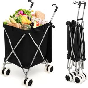 imageGoplus Folding Shopping Cart with Wheels Grocery Cart with Removable Oxford Cloth Liner Lightweight Utility Cart for Groceries Laundry BlackBlack