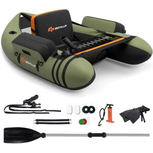 imageGoplus Inflatable Float Tube Fishing Belly Boat with Fish Ruler Pump Storage Bag Adjustable Straps Fishing Float Tube for Angling 350LBS Load CapacityGreen  WRod Holder