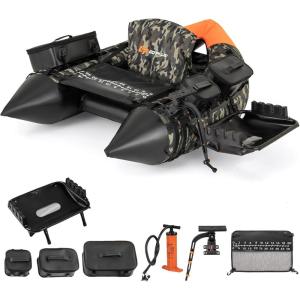 imageGoplus Inflatable Float Tube Fishing Belly Boat with Fish Ruler Pump Storage Bag Adjustable Straps Fishing Float Tube for Angling 350LBS Load CapacityUpgrade Camouflage  WFish Finder Holder  Rod Rack Basket