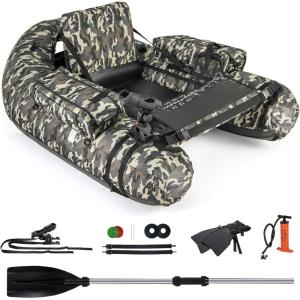 imageGoplus Inflatable Float Tube Fishing Belly Boat with Fish Ruler Pump Storage Bag Adjustable Straps Fishing Float Tube for Angling 350LBS Load CapacityLarge Camouflage  WRod Holder