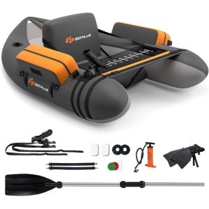 imageGoplus Inflatable Float Tube Fishing Belly Boat with Fish Ruler Pump Storage Bag Adjustable Straps Fishing Float Tube for Angling 350LBS Load CapacityGray  WRod Holder