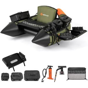 imageGoplus Inflatable Float Tube Fishing Belly Boat with Fish Ruler Pump Storage Bag Adjustable Straps Fishing Float Tube for Angling 350LBS Load CapacityUpgrade Green  WFish Finder Holder  Rod Rack Basket
