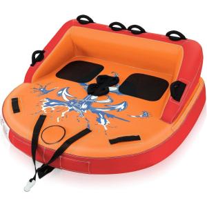 imageGoplus Inflatable Towable Tubes for Boating 1213 Riders Water Sports Tube for Boat to Pull Sofa Style Boat Tube with Drainage Dual Front and Back Tow PointsOrange  12 Person